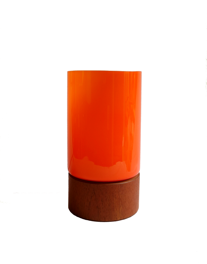 Danish Cased Orange Table Lamp with Teak Base