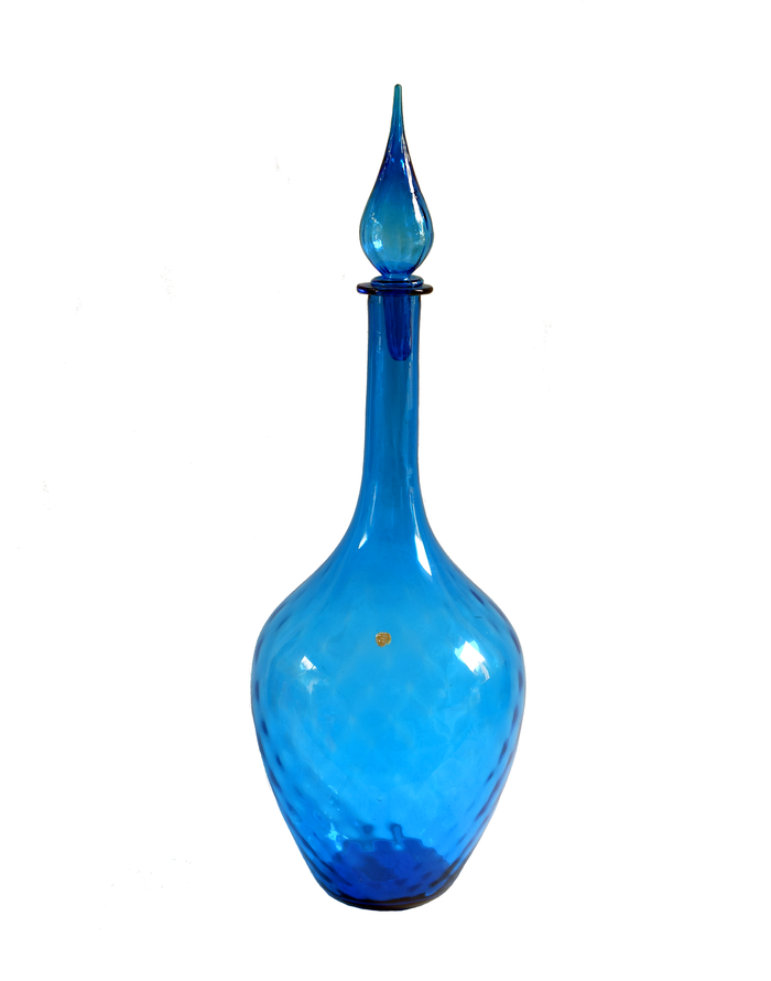 Quilted Optic Pattern Italian Genie Bottle Decanter in Blue