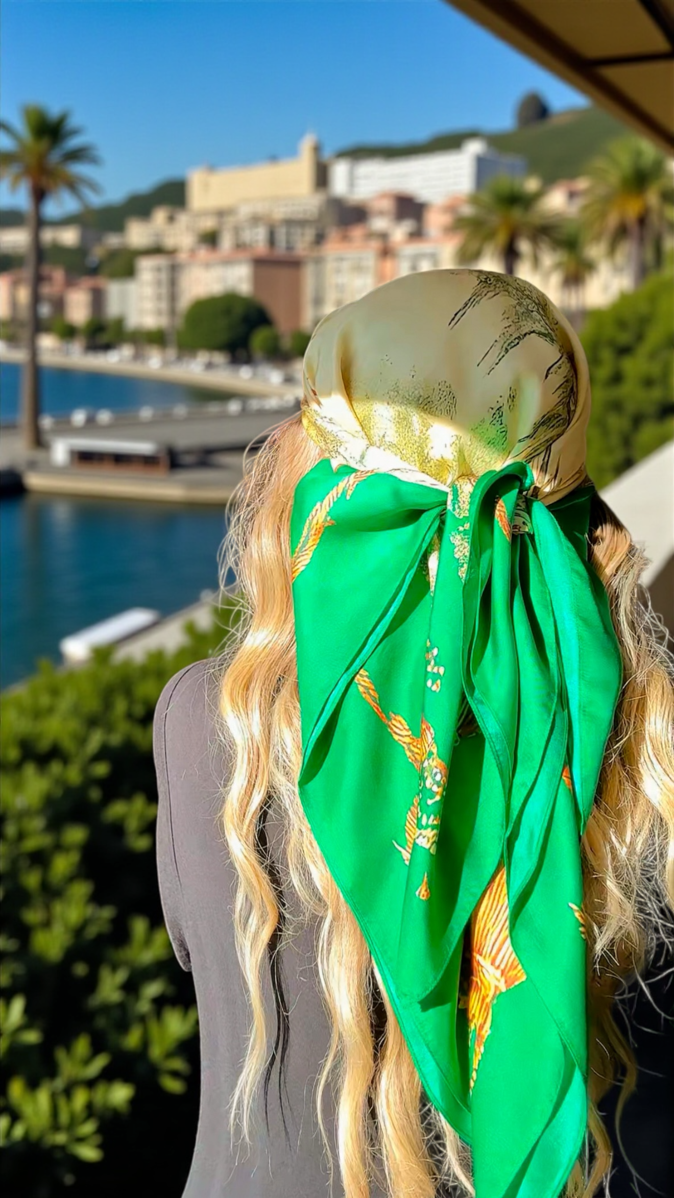 緑色 馬と旗のデザイン スカーフ 約90cm Saint Louis Verde scarf – deedee9:14