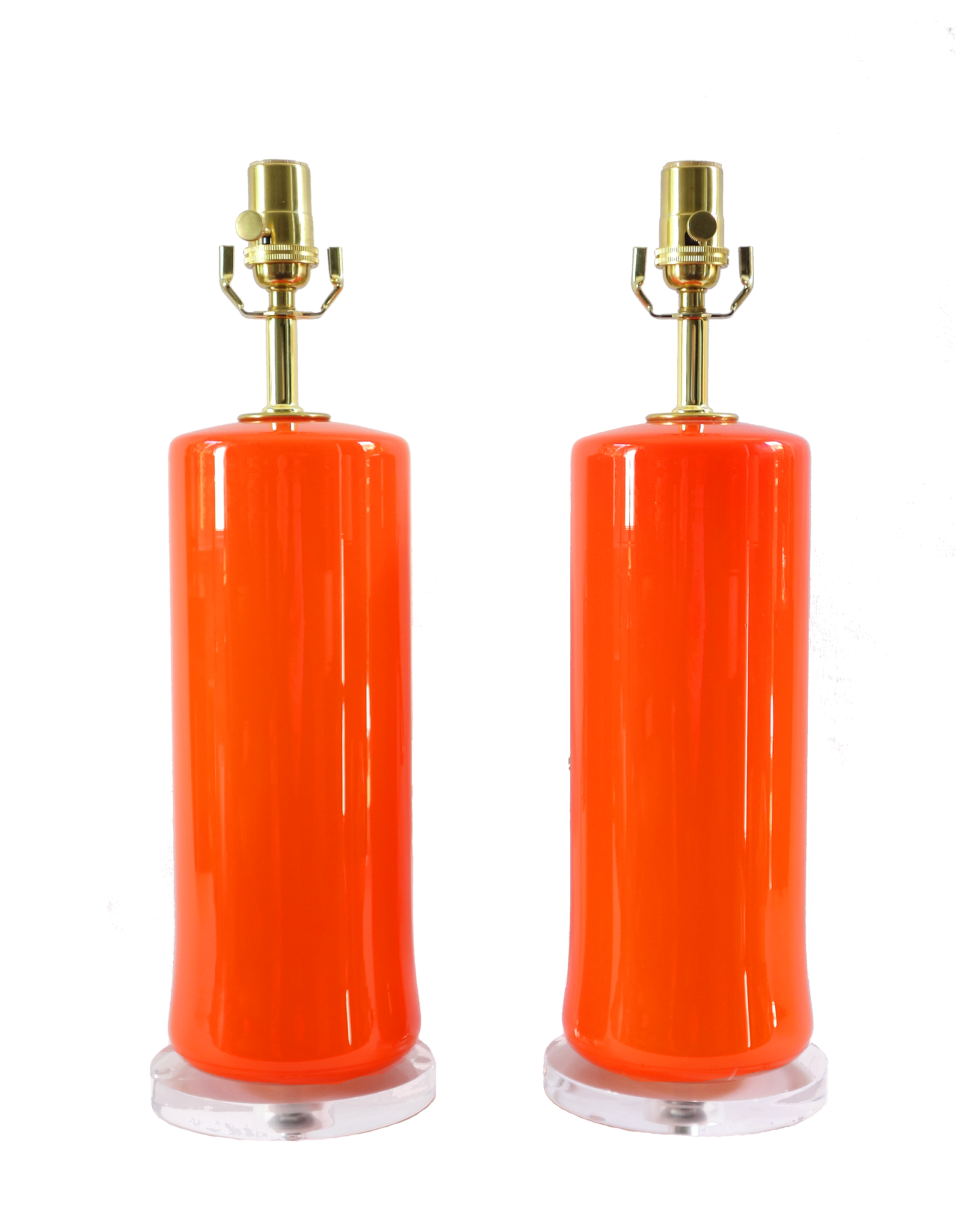 Pair of Empoli orange cased glass cylindrical lamps