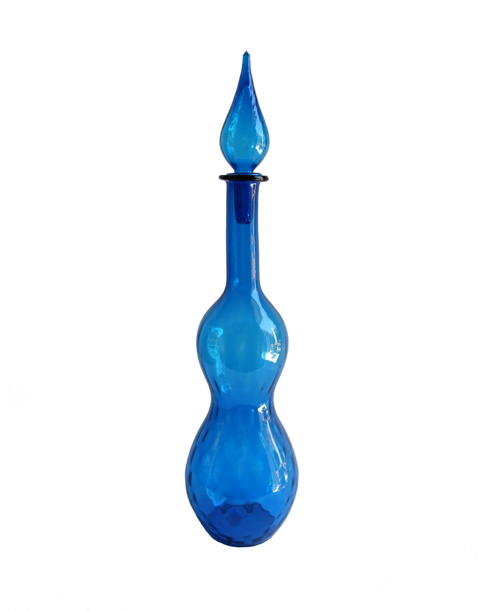 Quilted Optic Pattern Italian Gourd Decanter in Blue
