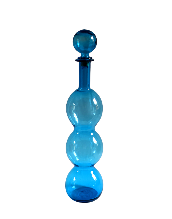 Italian Triple Ball Gurgle Decanter in Blue