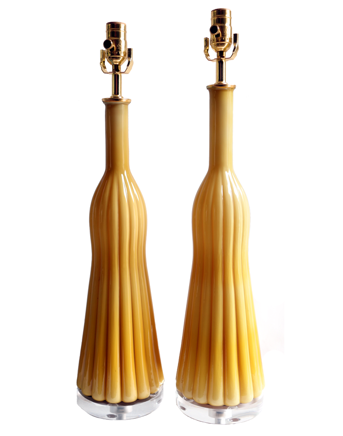 Empoli cased glass amber pair of lamps