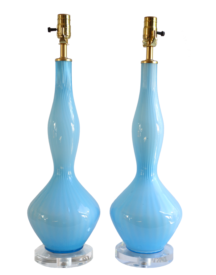 Empoli cased glass blue genie bottle lamps